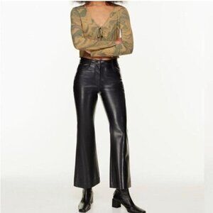 Aritzia WILFRED Melina high rise black vegan leather kick flare leather pants 00